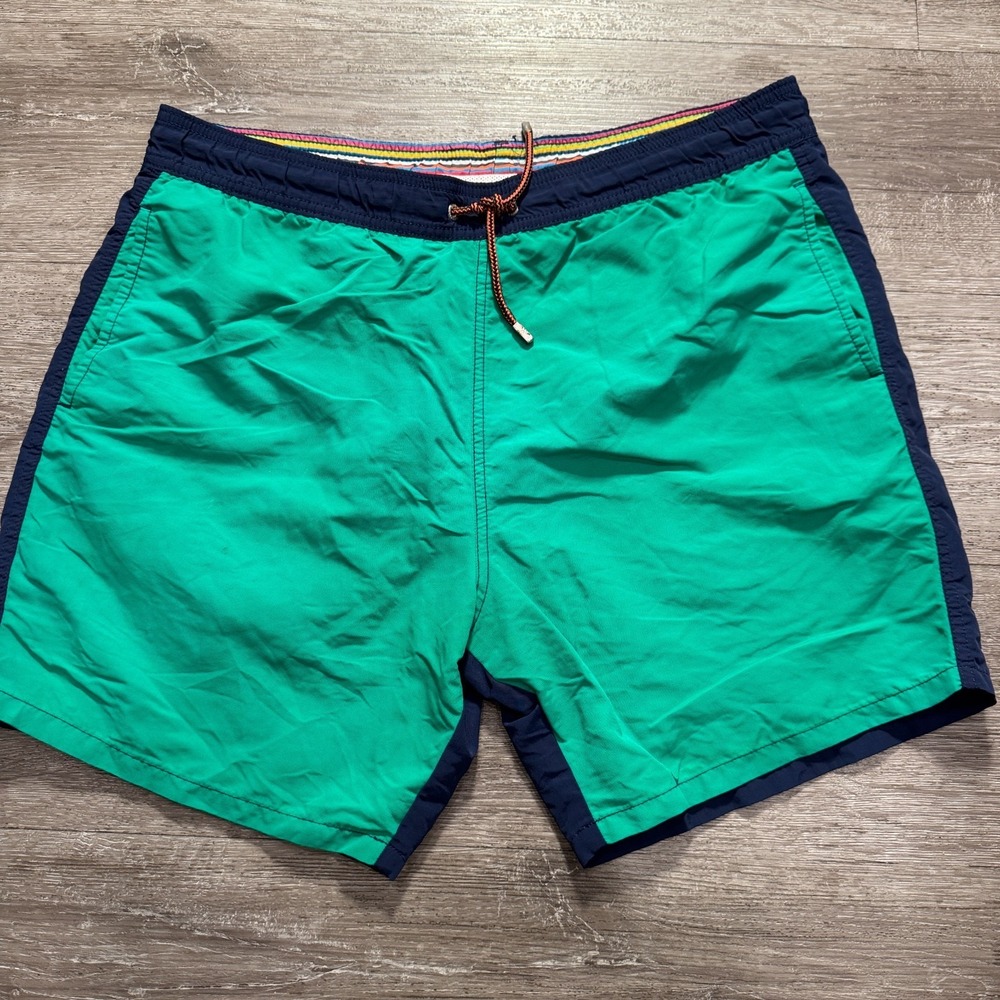 Bugatchi Swim Trunks Mens Large Blue Green Mesh Lined Drawstring‎ Outdoor Beach